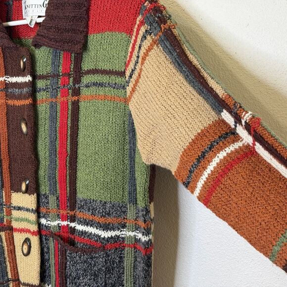 Vintage Knitting Needles Sweater Cardigan Womens Size Medium Plaid Button Front - Picture 3 of 6